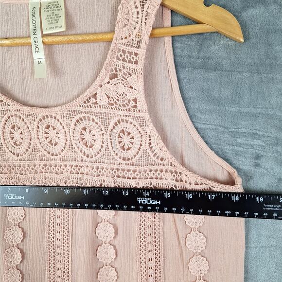 Womens Top Medium Boho Crochet Lace Peasant Gauze Cottagecore Hippie Dainty Tank - Picture 3 of 5